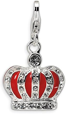 Sterling Silver Swarovski Element &amp; Red Enamel Crown w/Lobster Charm