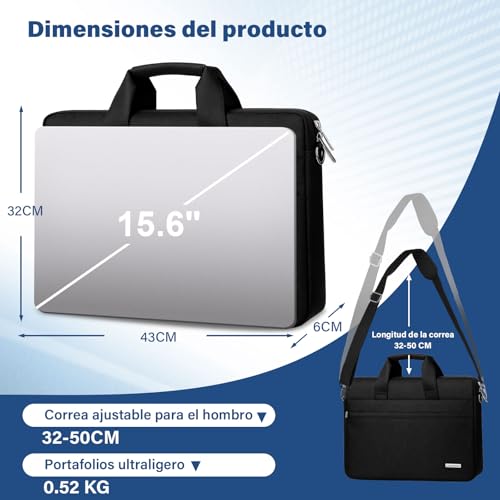 LEMONSEA Portafolios para Hombre, Funda para Laptop Tipo Bandolera, Maletin para Laptop de 15.6 Pulgadas Lmpermeable, Maletin para Hombre para Viajes de Trabajo y Negocios Negro
