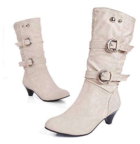 Londony ♥‿♥ Clearance Sales,Women's Faux Fur-Lined Knee High Mid Calf Boots Buckles Combat Riding 817 Boots