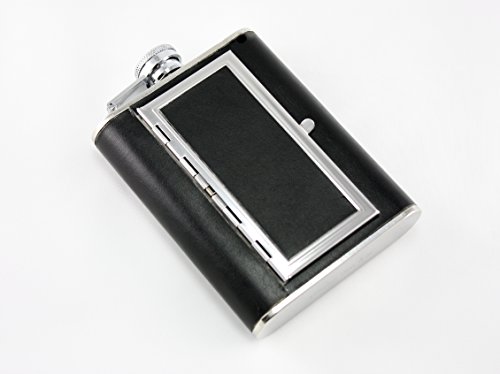 Skyway Flask Cigarette Case Holder Combo - Black 6 OZ Stainless Steel