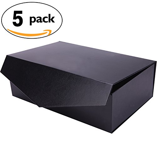 PACKHOME 5 Gift Boxes 14x9.5x4.5 Inches, Large Gift Boxes with Lids Groomsman boxes,Sturdy Gift Boxes, Collapsible Gift Boxes with Magnetic Closure (Glossy Black, Grass Texture)
