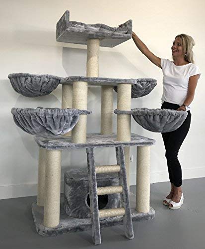RHRQuality kratzbaum Grosse Katzen stabil XXL Panther Plus Hell Grau katzenkratzbaum für Maine Coon große katzenbaum schwere Katze kletterbaum kratzmöbel Dicker stamm
