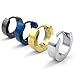 KONOV Mens Stainless Steel Classic Plain Huggie Hinged Hoop Earrings, 4 Pairs, Black Blue Gold