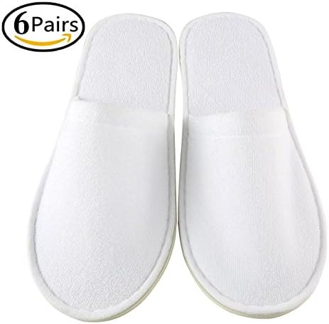 6 Pairs Toweling Disposable Non-Skid Slippers Closed Toe Spa Guest Home Slippers White