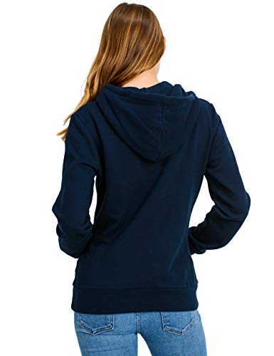 esstive Women's Basic Solid Fleece 1/4 Zip-Up Hooded Pullover Sweatshirt, Navy, Medium