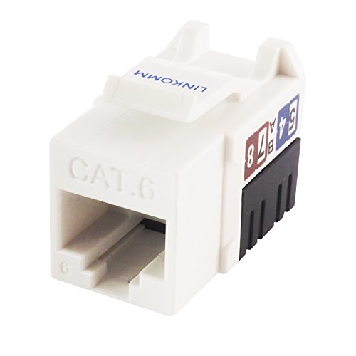 LINKOMM (25 Pack) RJ45 Cat6 Slim Profile Keystone Jack, White, with Punch Down Termination Palm holder