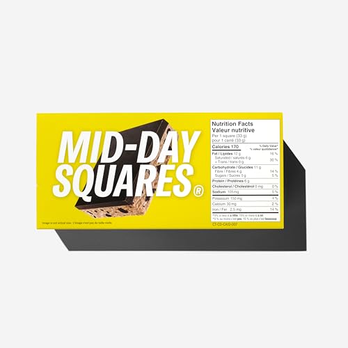 Mid-Day Squares Cookie Dough Protein Chocolate Bars, 33g each, 3 Packs (36 Squares) | Made with Real Chocolate, 6g Plant Protein, 4g Fiber, Gluten Free, Plant-Based