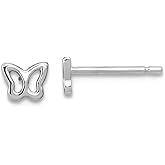 14k White Gold Butterfly Angel Wings Post Earrings 3.7x4.5mm Wide Stud Earring for Women