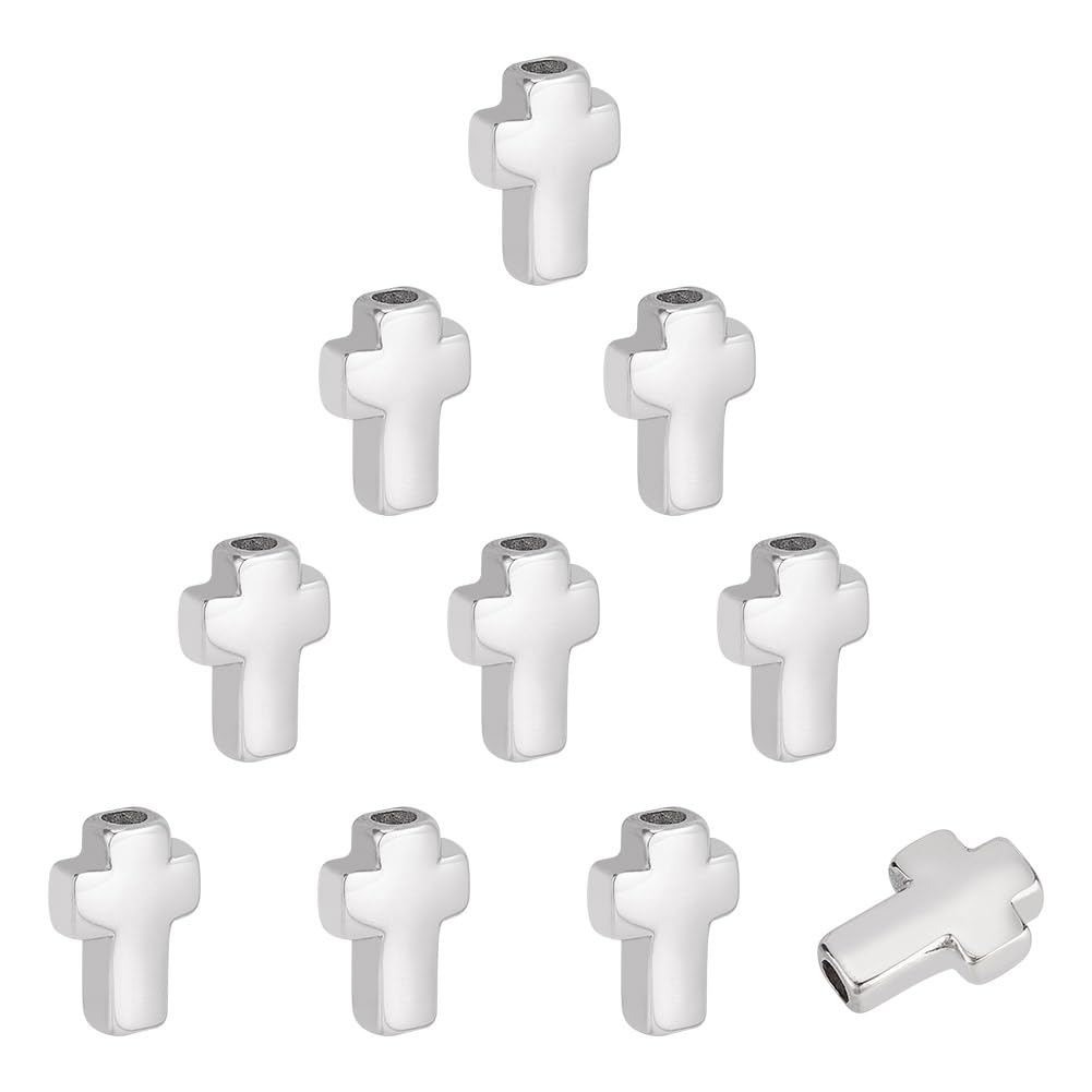 UNICRAFTALE 10pcs 304 Stainless Steel Loose Beads Cross Pattern Spacer Beads 3mm Small Hole Beads Finding for Women Necklaces Bracelets Jewelry Making 14x10x4mm