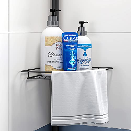 AIYAKA Tension Corner Shower Pole Caddy, with 2 Hooks, Bathroom Storage