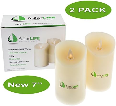 fullerLIFE - Flameless Candles 7" Set of 2 Battery Operated Moving Wick LED Ivory Unscented