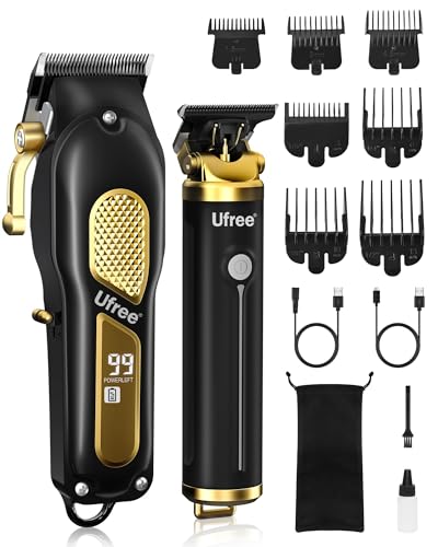 Photo 1 of **MISSING CHARGER CORD*** Ufree Hair Clippers for Men, Professional Clippers and Trimmers Set, Cordless Clippers for Hair Cutting, Beard Trimmer, Barber Clippers, Rechargeable Electric Shaver, Gifts for Men, Black Gold