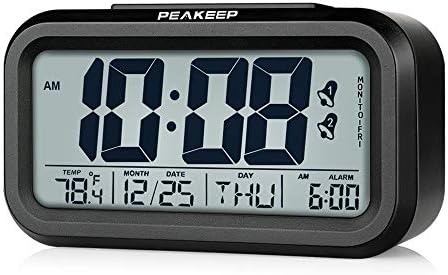 Peakeep Battery Operated Cordless Digital Dual Alarm Clock 7 6 5 Day Programmable Alarm Calendar Indoor Temperature Smart Sensor Light Black Home Kitchen Amazon Com