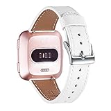 WFEAGL for Fitbit Versa Band, Top Grain Leather Band Replacement Strap for Fitbit Versa Fitness Smart Watch (White Band+Silver Buckle)