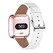 WFEAGL for Fitbit Versa Band, Top Grain Leather Band Replacement Strap for Fitbit Versa Fitness Smart Watch (White Band+Silver Buckle)