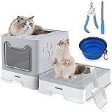 Cat Litter Box Large Pan - Foldable Top Exit Pet