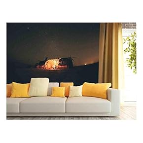 Hut in The Wild Under Starry Night - Removable Wall Mural | Self-Adhesive Large Wallpaper - 66x96 inches
