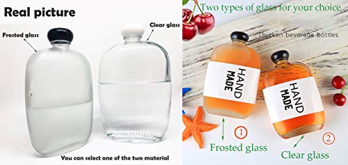 6 Packs Small Juice Mini Glass Liquor Wine Bottles for Beer Milk Beverage Perfume Oil Sauce Whiskey Soda Liquid Storage Honey Drink Containers with Leak Proof Cap (100ML/3.38OZ, Frosted Glass)
