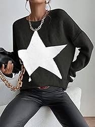 SOLY HUX Women's Star Print Long Sleeve Crewneck