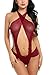 Avidlove Women Halter Lingerie Mesh Teddy Sleepwear Jumpsuit Lace Babydoll Dark Red Small