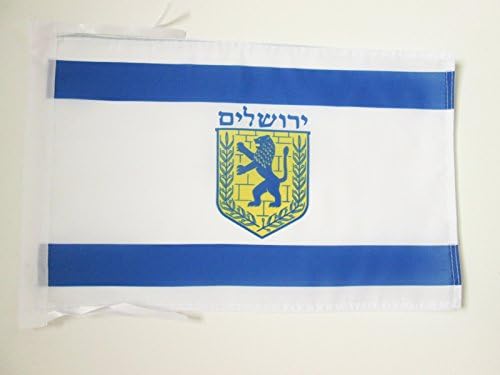AZ FLAG, Jerusalem Flag, 18'' x 12'', 100% Polyester Jerusalem in Israel Small Banner with Two Cords, Fade Resistant