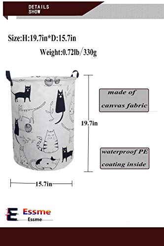 ESSME Large Storage Bin,Canvas Fabric Storage Baskets with Handles,Collaspible Laundry Hamper for Household,Gift Baskets,Toy Organizer (Kitty)