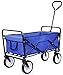 FIXKIT Collapsible Outdoor Utility Wagon, Folding Sturdy Garden Shopping Cart for Beach with All-Terrain Wheels, Blue