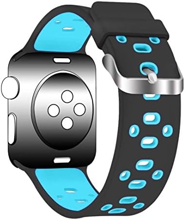 Band for Apple Watch 42mm, Guangzhi New Fashion Soft Silicone Sport Wrist Staps Band Replacement With Stainless Steel Buckle for iWatch Series 1 / 2 / 3, Sport, Edition, Nike+,42mm,Black and Blue