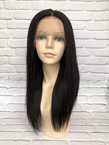 Cbwigs Yaki Straight 5.5 inch Deep Free Part Lace Front Wigs Natural Black 100% Brazilian Remy Human Hair Wigs with Baby Hair Natural Hairline (16" 180% Density #1B)
