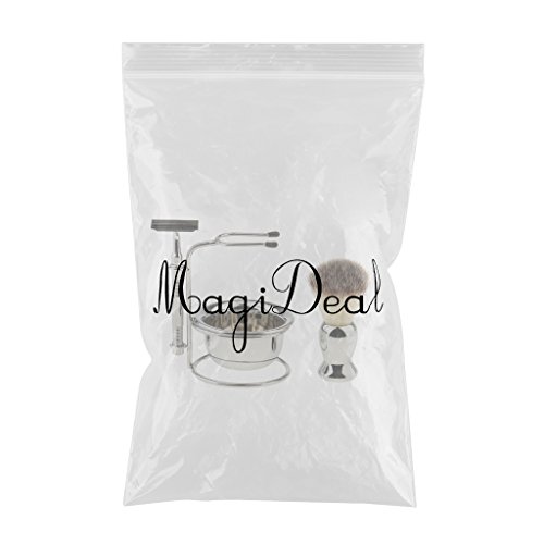 MagiDeal Mens Beard Shaving Grooming Kit, Brush, Safety Straight Razors, Alloy Bowl and Stand Base - Thumbnail 2