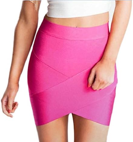 SoAyle Women's Rayon Bandage Skinny Bodycon Mini Skirt (L, Hot Pink)