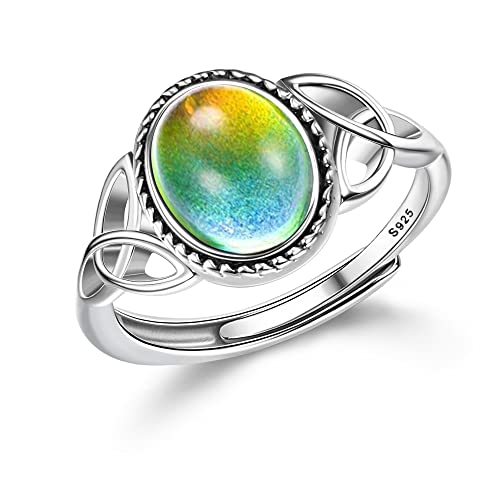 KALVICA Mood Rings 925 Sterling Silver Ring Women Adjustable Temperature Emotion Rings Color Changing Rings Jewelry Gift for Women Girls
