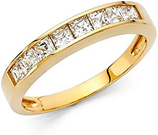 2.5mm Solid 14k White OR Yellow Gold Princess Cut Channel Invisible Set Wedding Band Ring (1.0 cttw.)