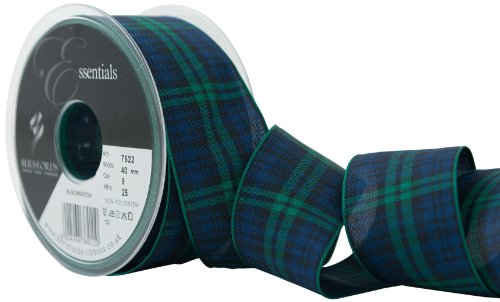 Berisfords Essentials R762240/9 | Black Watch Woven Tartan Ribbon | 25m x 40mm
