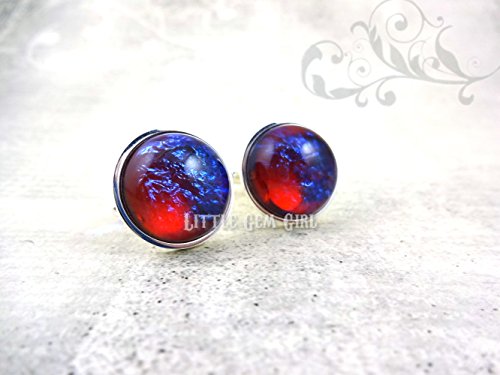 18mm Stainless Steel Mexican Opal Cuff Links Dragons Breath Cufflinks Red Blue Color Changing