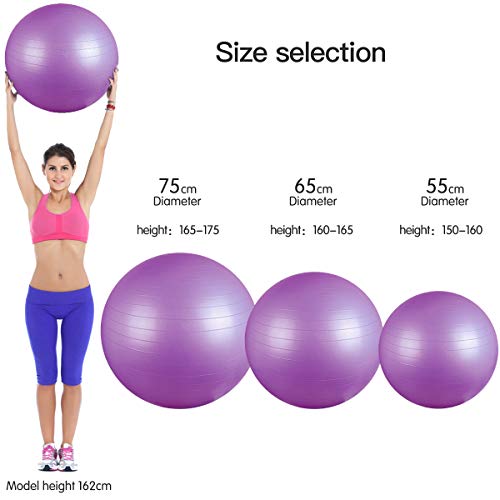 BST POWER Exercise Ball, 45-85cm Extra Thick Yoga Ball Chair, Anti-Burst Heavy Duty Gym Ball Stability Ball Birthing Ball with Quick Pump (Purple, 65 cm)