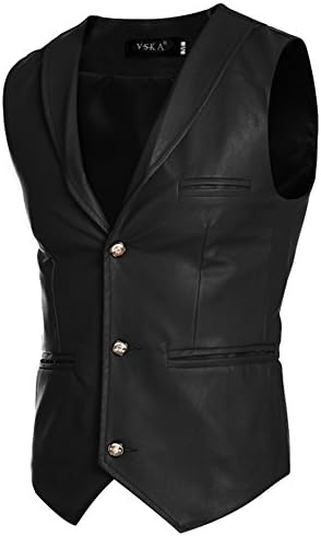NiuZi Men's Slim Fit Motorcycle Faux Leather Vest Brown 3Pockets 3Buttons V-Neck Sleeveless Fashion Biker Vest Jacket