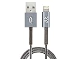 MOS Spring   Lightning Cable - MFi, Aluminum Heads, Steel Spring Relief & Exoskeleton Braided Jacket, Deep Grey, v2.0, 3 ft.