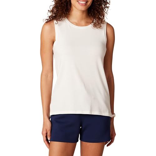 Amazon Essentials Débardeur de Yoga en Coton Doux, Coupe Décontractée (Disponible en Grandes Tailles) Femme, Blanc, XXL Grande taille