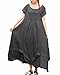 ZANZEA Women's Solid Short Sleeve Fake Two Piece Loose Cotton Linen Maxi Dress Gray XL