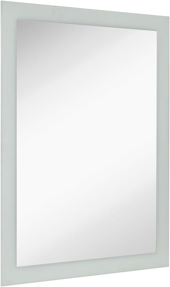 Hamilton Hills Large Frosted Edge Modern Rectangular Wall Mirror Premium Silver Backed Etched Rectangle Mirrored Glass Panel Vanity, or Bathroom Hangs Horizontal & Vertical Frameless (30" W x 40" H)