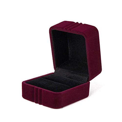 NUOLUX Ring Boxes Small Square Velvet Ring Box Jewelry Storage for Wedding (Wine Red)