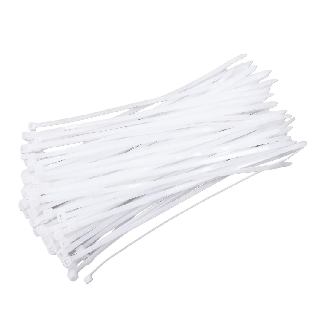 100pcs Cable Tie | White Zip Ties 8 Inch (4.6 mm) Strong Nylon Plastic Zip Tie Fastening System for Home, Cable-Tie Organization for Office Use, Durable CableTies for Garden & Outdoor Management