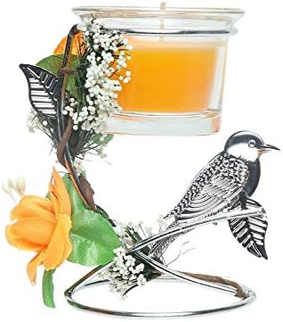 Sacred Salts Votive Candle Holder | Bird Floral Design | Decorative Gift Box Packaging - Orange Candle Stand
