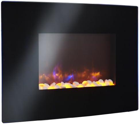 GreatCo 36" Gallery Radius Linear Electric LED Fireplace. Black Wall Mounted Fireplace Includes Heater, IR Remote, 6 ft Cord Stonefire Media