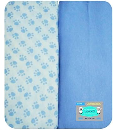 Pack N Play Portable Crib Sheet Set by LANCON Kids - 2 Pack of Ultra Soft, Premium 100% Jersey Knit Cotton Fitted Sheets (Blue/Paw Print)