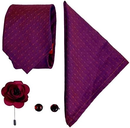 BLACKSMITH Purple Formal Tie Set for Men Cufflink Pocket Square and Lapel Pin Pack of 4
