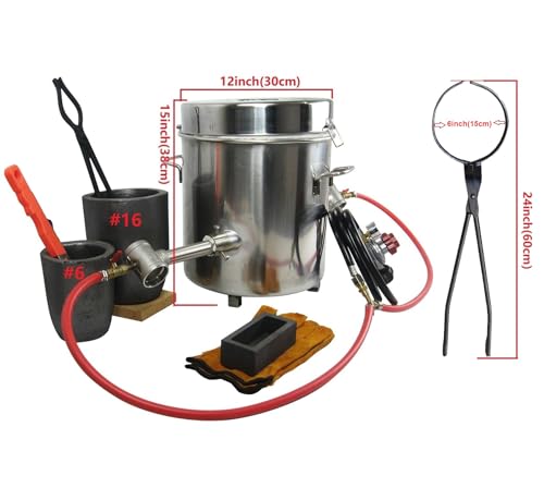 LSMIITTH 16KG/35LB Gas Metal Melting Furnace Kit 2642°F / 1450°C Propane Forge Dual Burner (Each 100,000 BTU) Foundry Home Kiln Smelting Casting Tool Refining Recycle Brass,Gold,Silver