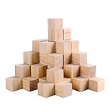 Supla 60pcs 1 inch Natural Unfinished Craft Solid Wood Blocks Wood Cubes for DIY Craft Gifts (60pcs)