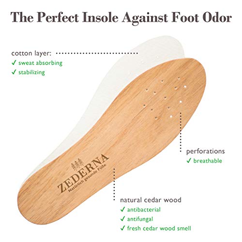 ZEDERNA Cedar Wood Shoe Insoles: Natural solution for sweaty feet, foot odor, athlete's foot (Pack of 3), US Women 6/ US Men 4.5/ EU 36 - Thumbnail 2